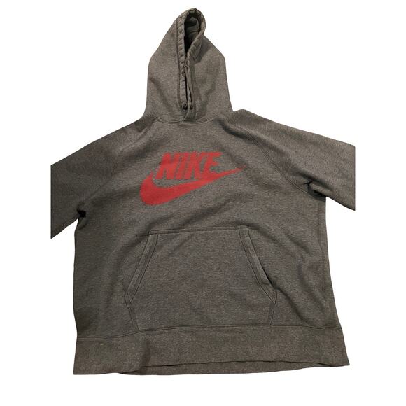 NIKE Logo Hoodie Sweatshirt, Red Swoosh, Kangaroo Pocket, Gray| Men’s: XL - Picture 9 of 11
